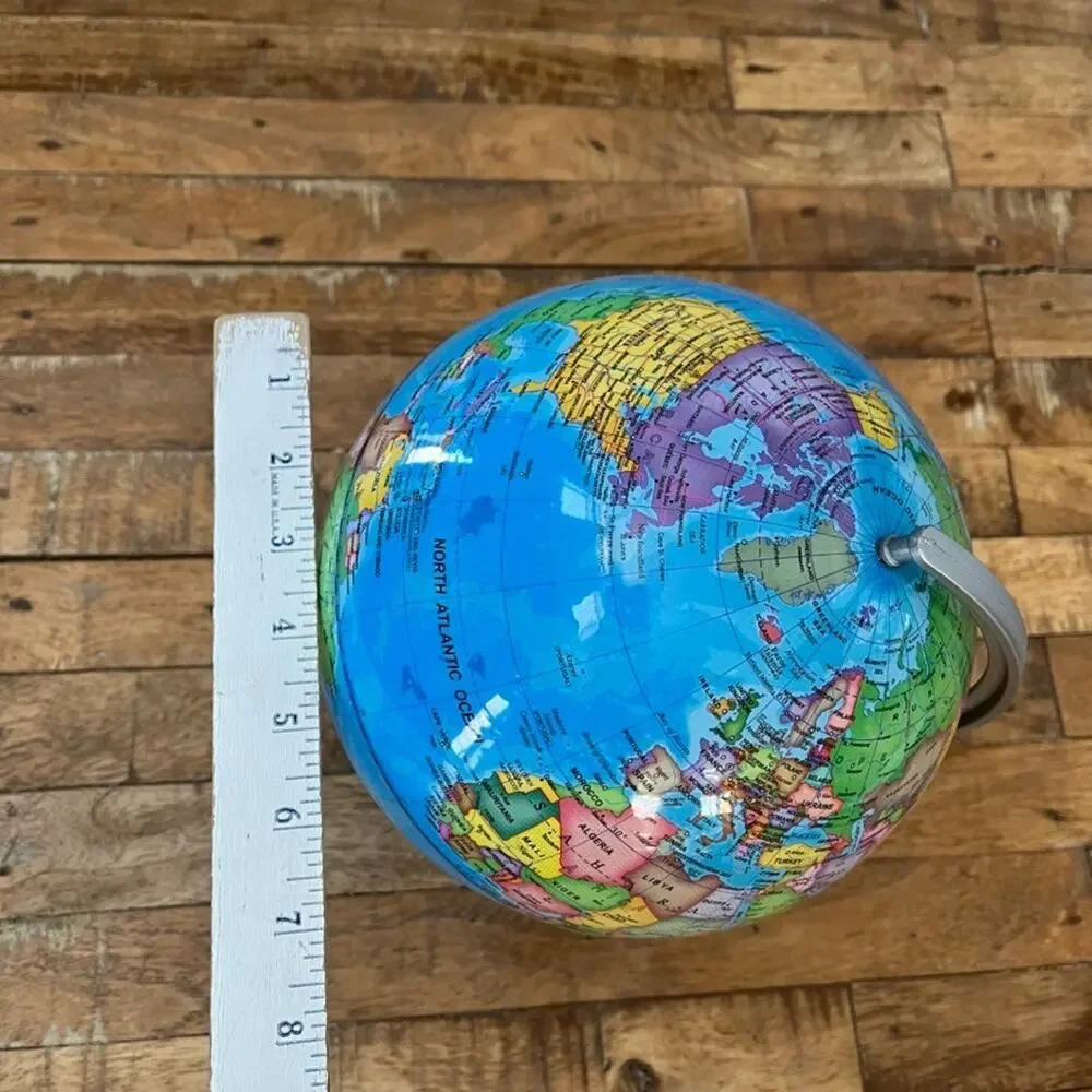 Light Up World Globe 9 in Silver Plastic Base Battery Operated